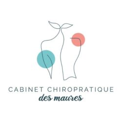 logo blanc, noir, bleu et rouge pastels, avec inscription "cabinet chiropratique des maures"